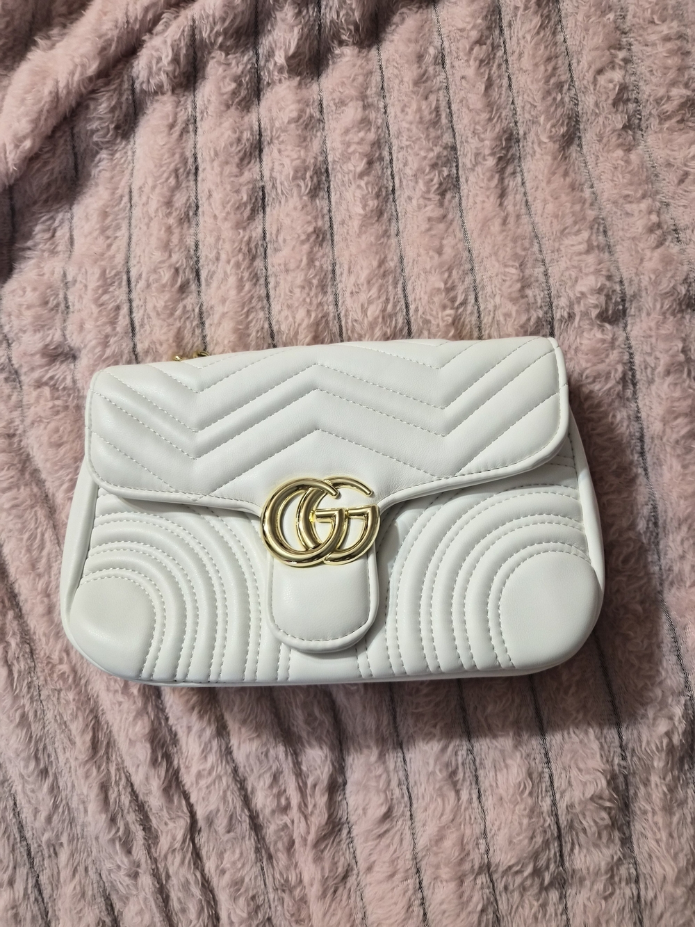 Gucci White Quilted Marmont Crossbody with Gold GG